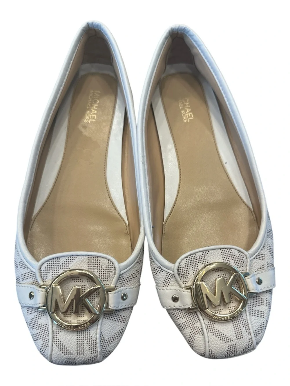 Michael Kors White Logo Studded Ballet Flats